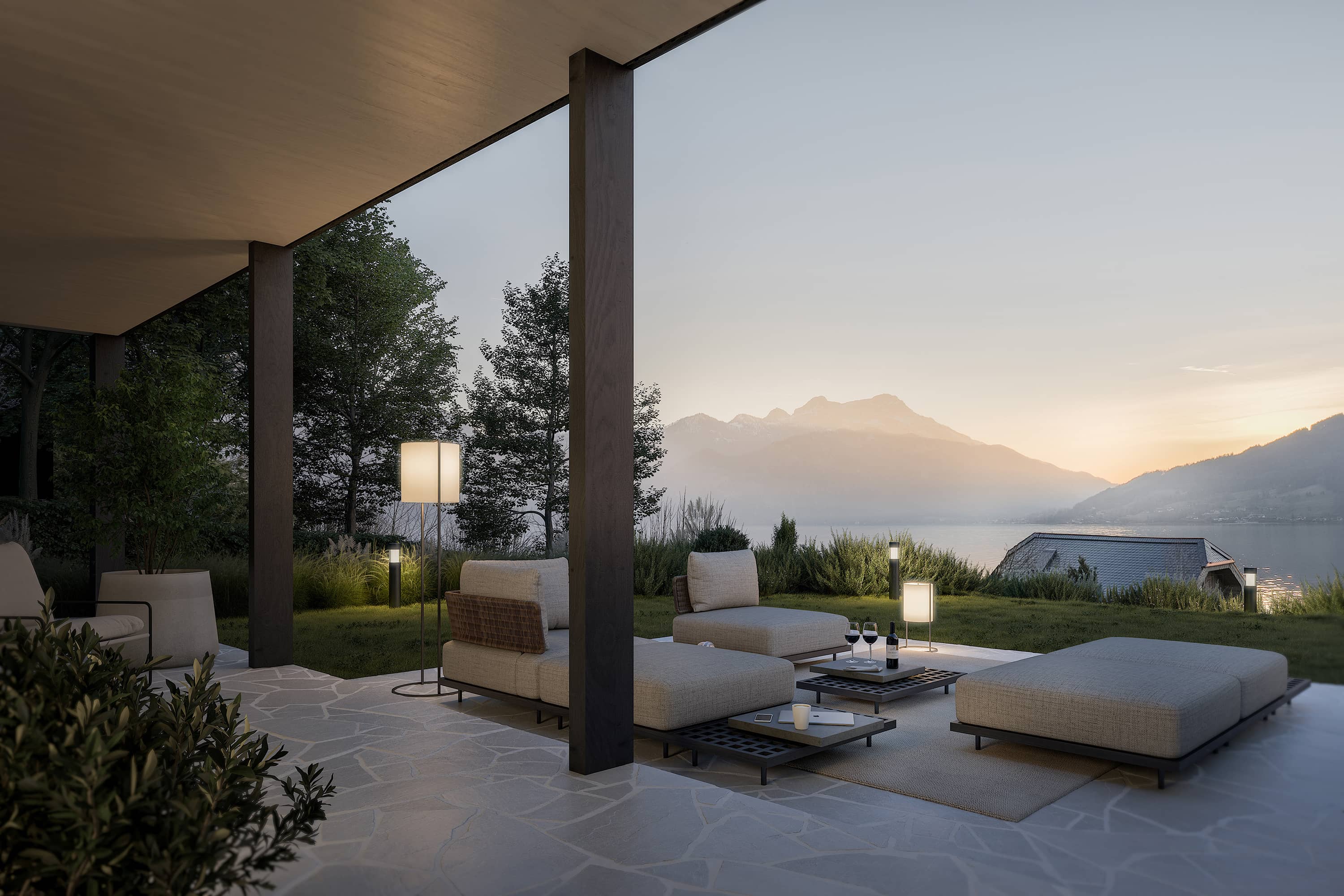 Chandlers Reside Terrasse mit Blick auf den Attersee