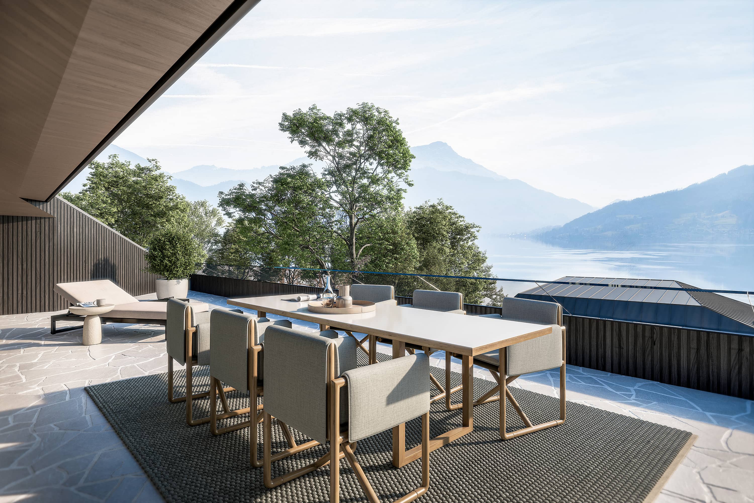 Chandlers Reside Terrasse mit Blick auf den Attersee