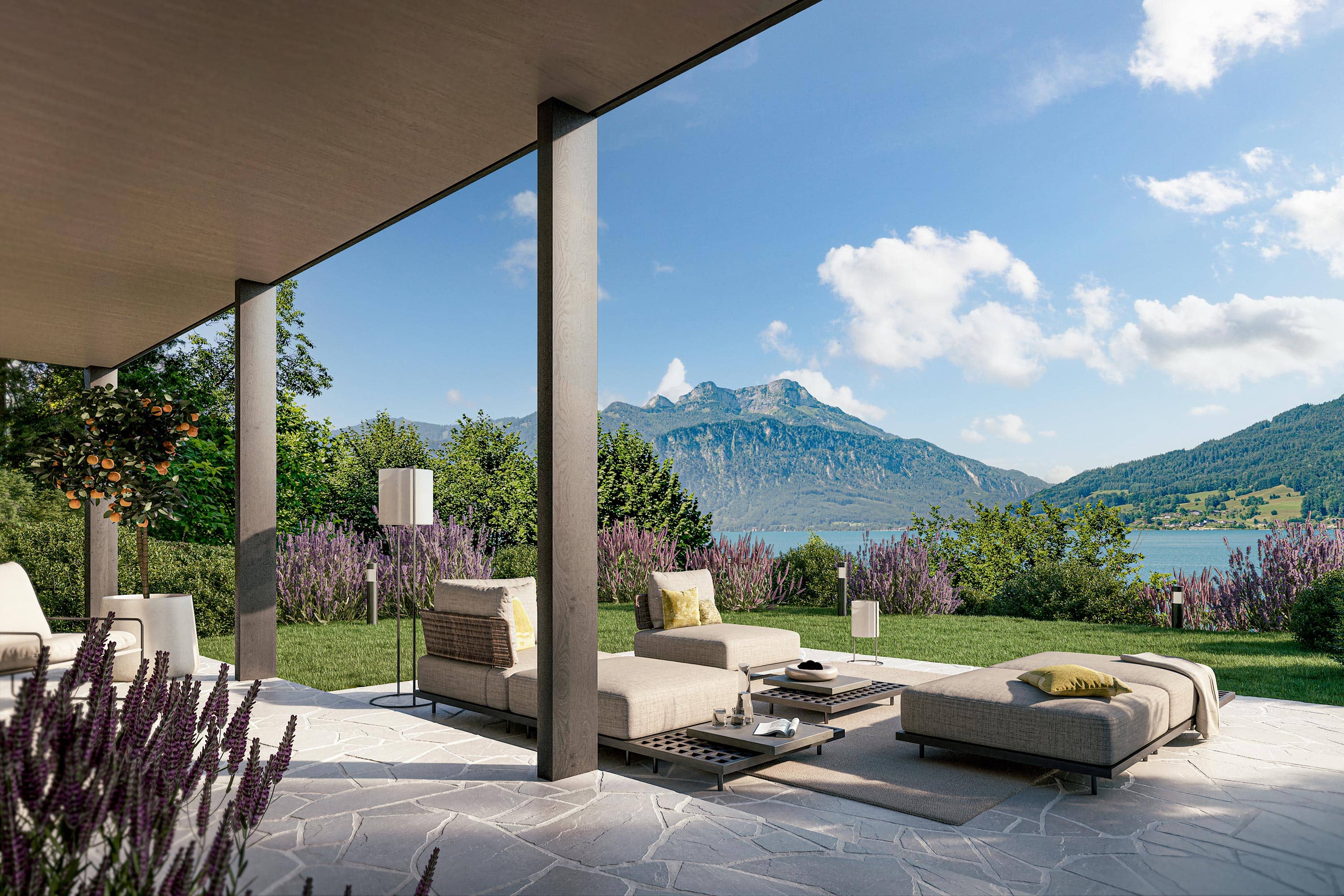 Chandlers Reside Terrasse mit Blick auf den Attersee